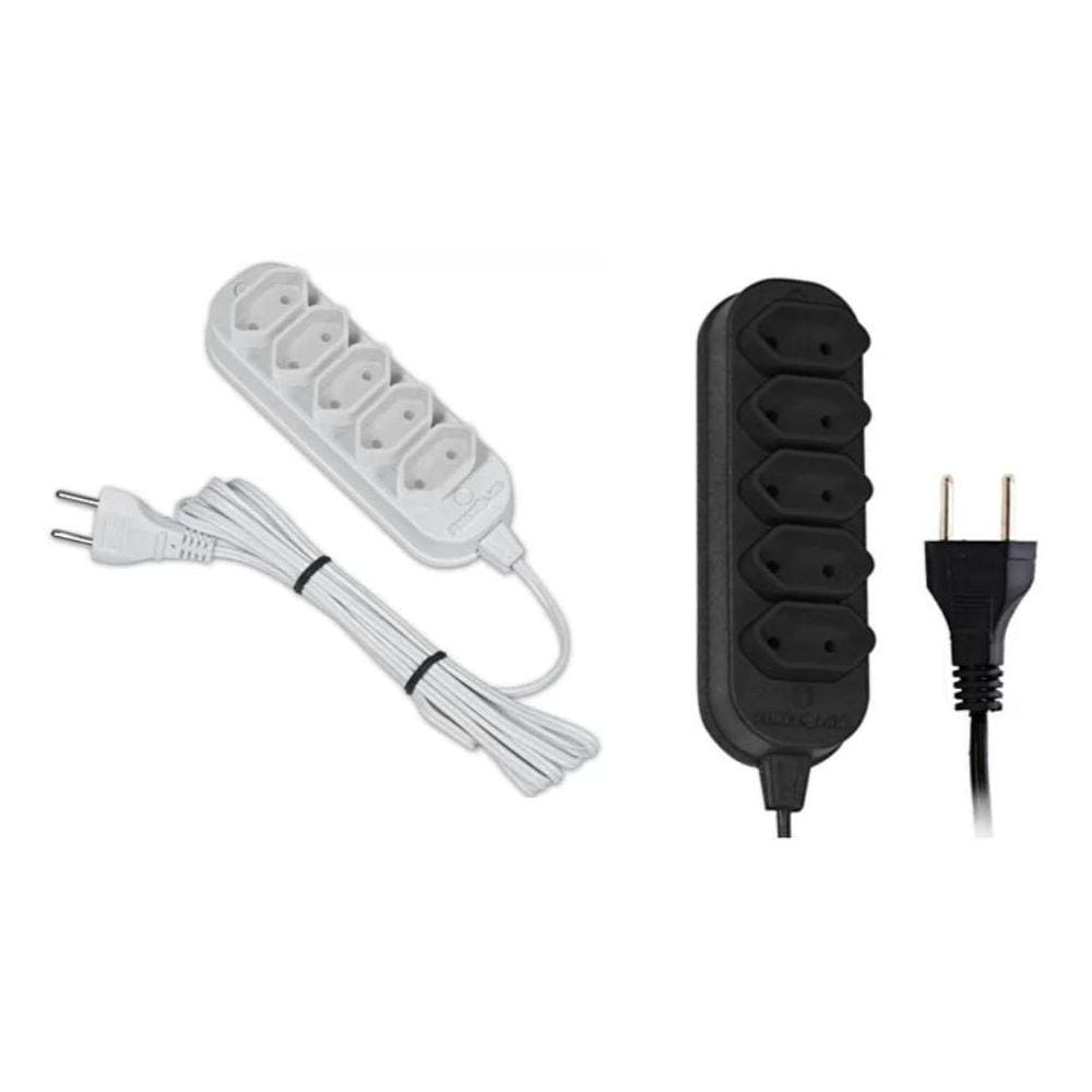 Extensão Elétrica 5 Tomadas 2P Bivolt Bivolt Cabo 3 Metros