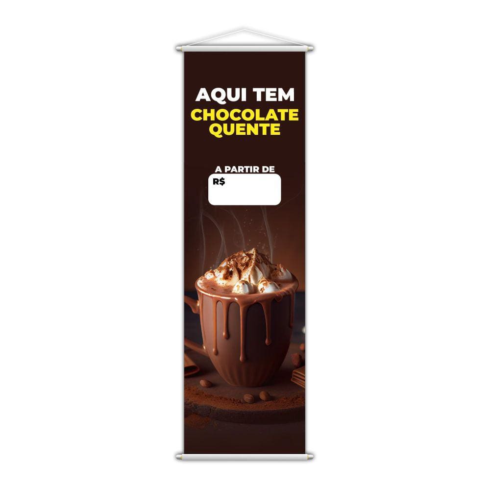 Banner Aqui Tem Chocolate Quente Preço Branco Lona 100X30Cm