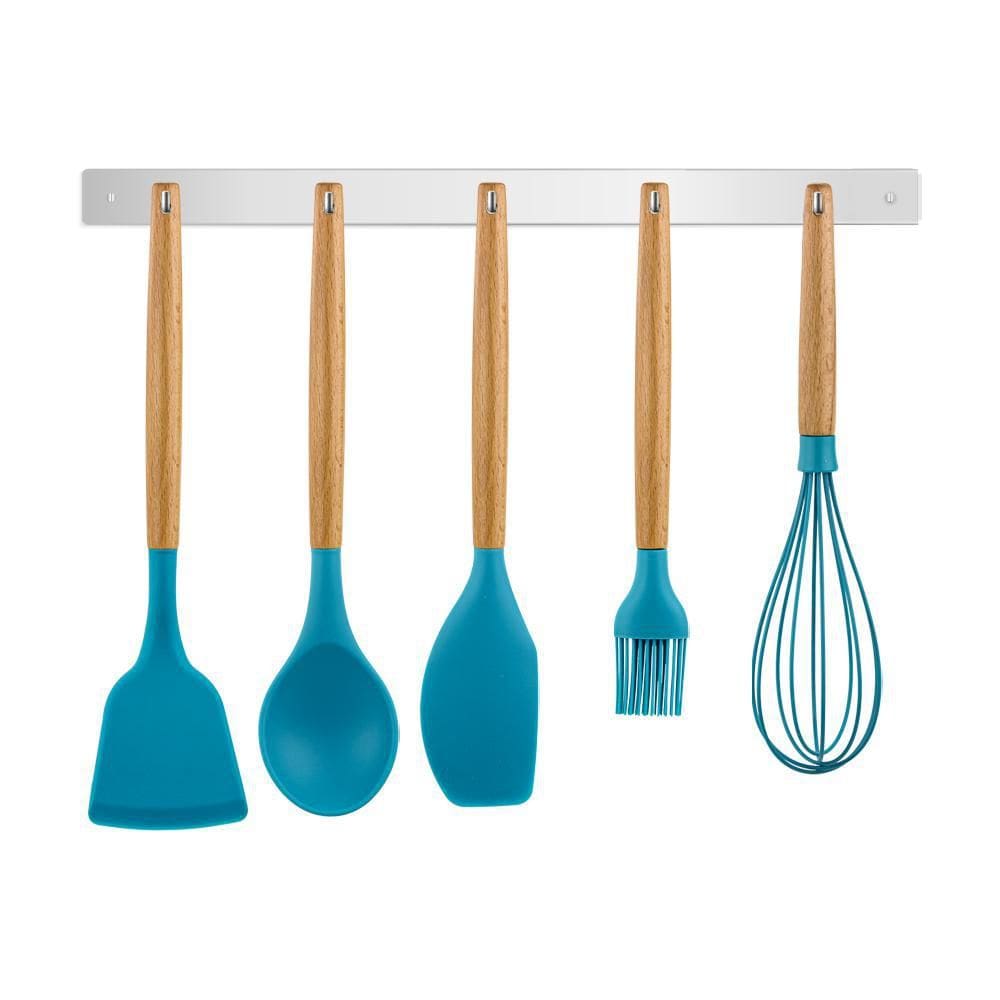 Kit C/5 Utensílios De Cozinha Silicone Cabo Madeira Tiffany