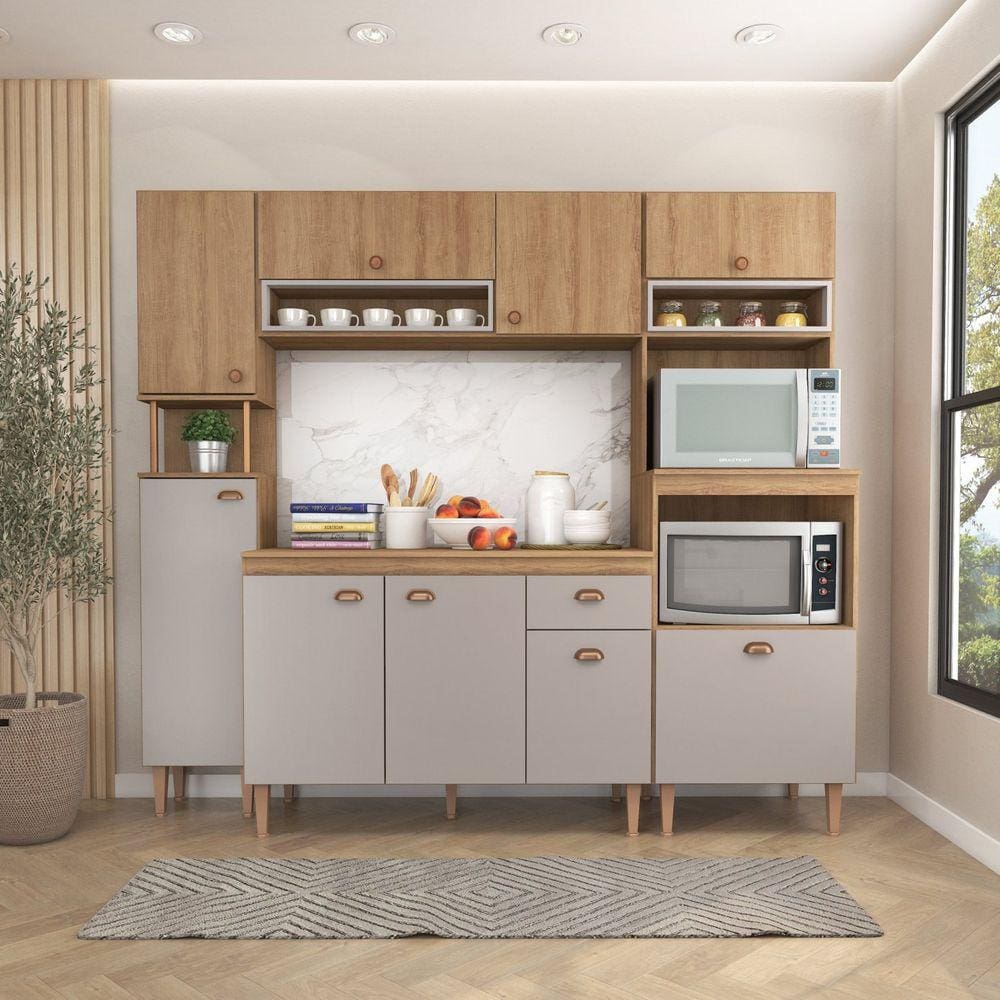 Cozinha Modulada com Tampo 5 Peças Marti Mel/Cinza