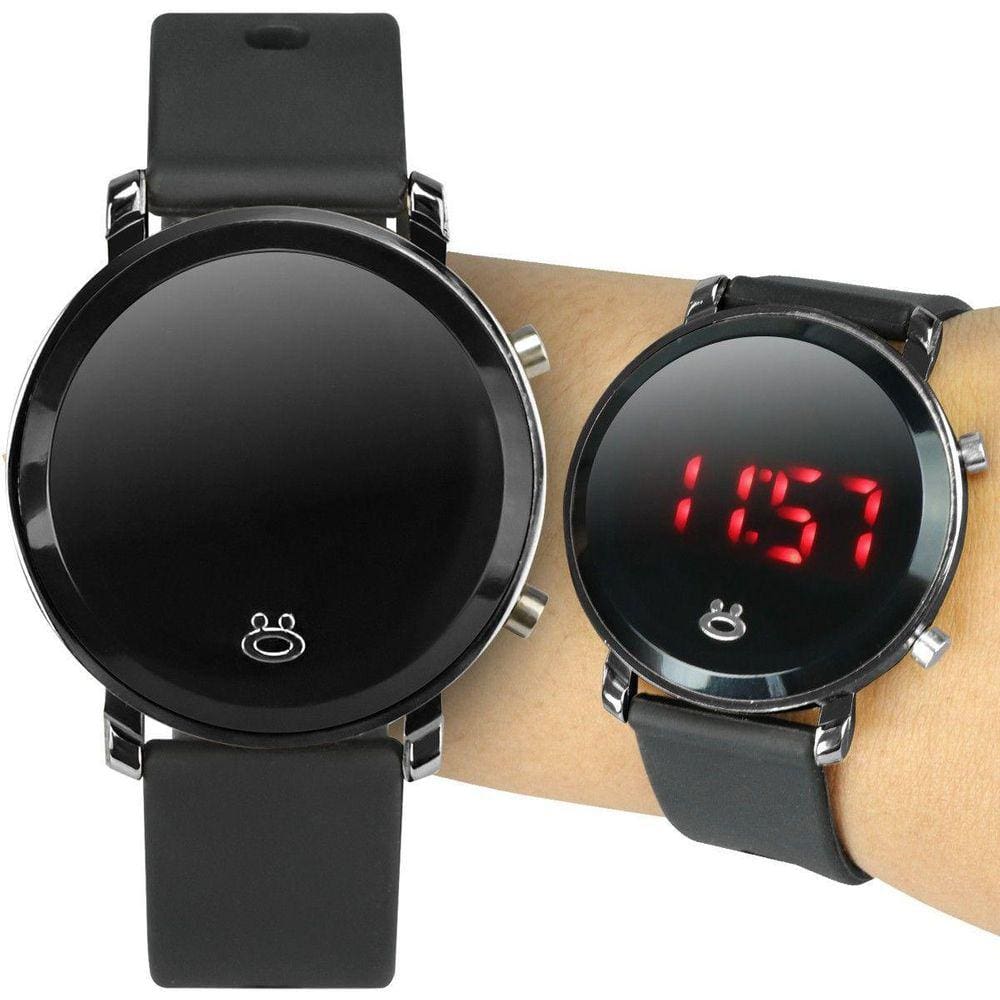 Relogio Feminino Redondo Led Silicone Preto Moda Preto Led