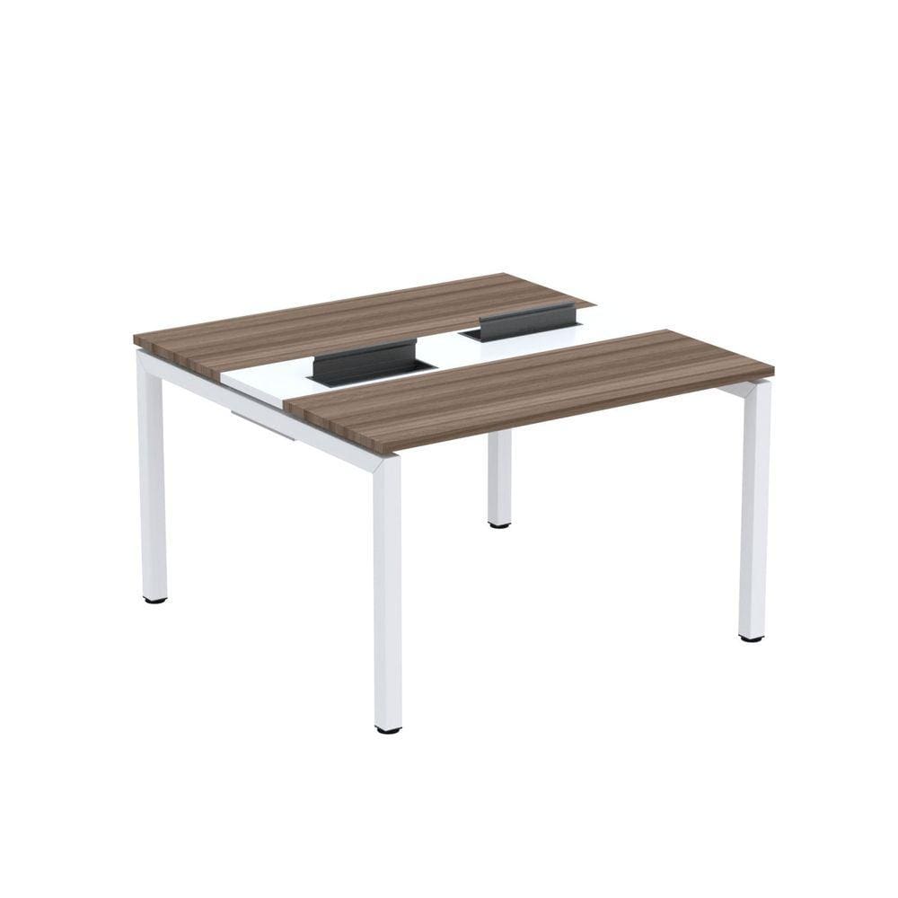 Mesa Plataforma Dupla com Pé de Aço para Coworking 120x120 Pdc12/12/2p Walnut/Branco