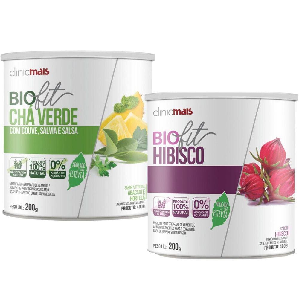 Chá Verde Instantâneo com Couve Salvia e Salsa 200g + Hibisco Solúvel 200g