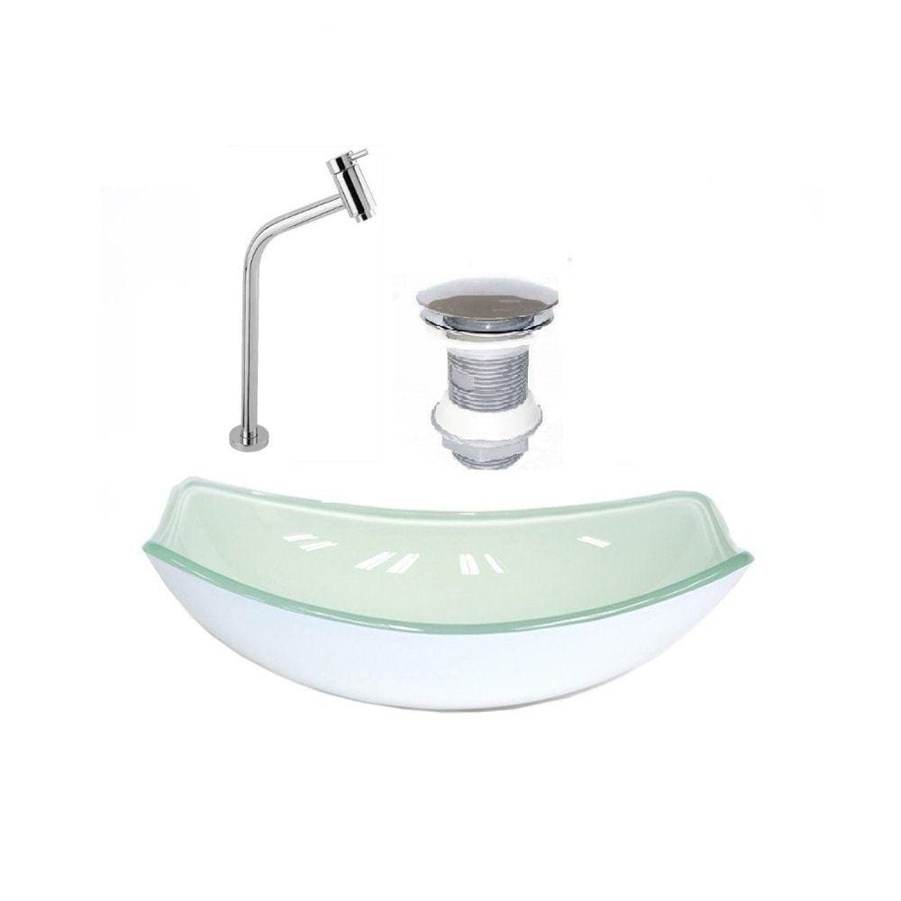 Kit Cuba de Vidro + Torneira para Lavatório Oval Chanfrada 46cm Branco