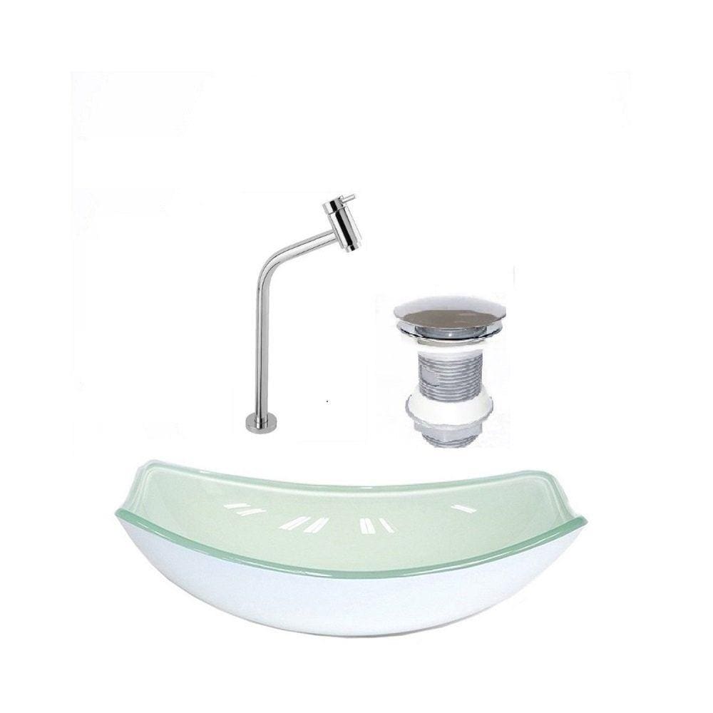 Kit Cuba de Vidro + Torneira para Lavatório Oval Chanfrada 36cm Branco