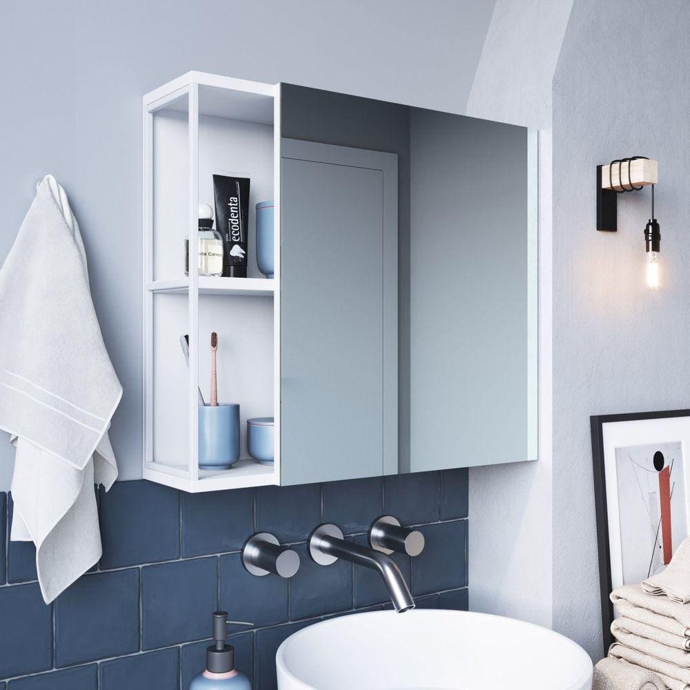 Espelheira para Banheiro 53x60cm Placa e Ponto Branco