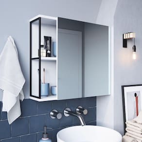 Espelheira para Banheiro 53x60cm Placa e Ponto Preto/Branco