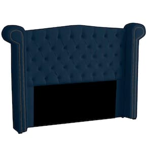 Cabeceira Solteiro 100cm Decorativa Ayla Veludo Azul Marinho - Montanaris Decor