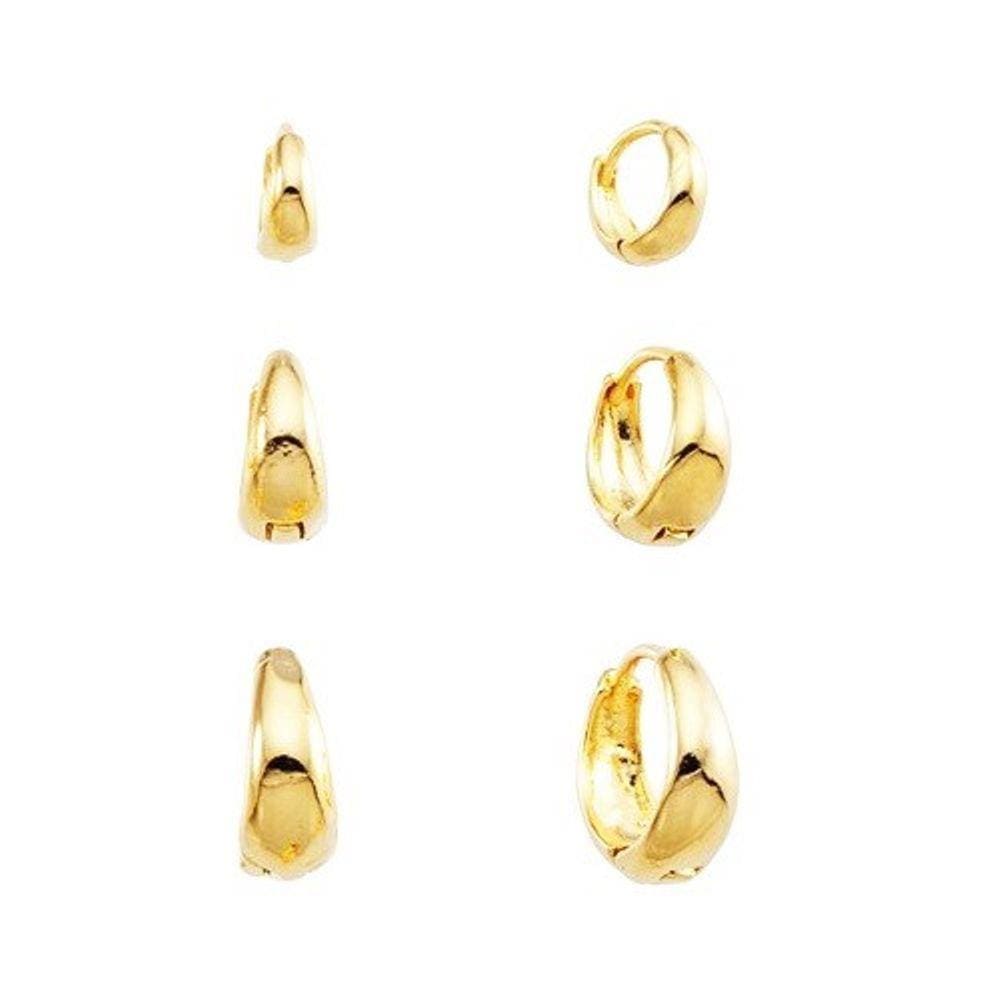 Brinco Argola 3 Pares Feminino Banhado a Ouro