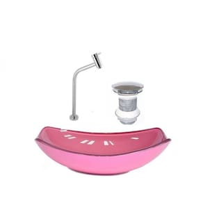 Kit Cuba de Vidro + Torneira para Lavatório Oval Chanfrada 36cm Rosa