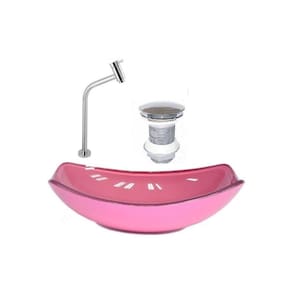 Kit Cuba de Vidro + Torneira para Lavatório Oval Chanfrada 46cm Rosa