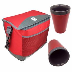 Bolsa Térmica Azul Caixa Cooler 24 Litros + 2 Copos Térmico 350ml Parede Dupla Vermelho