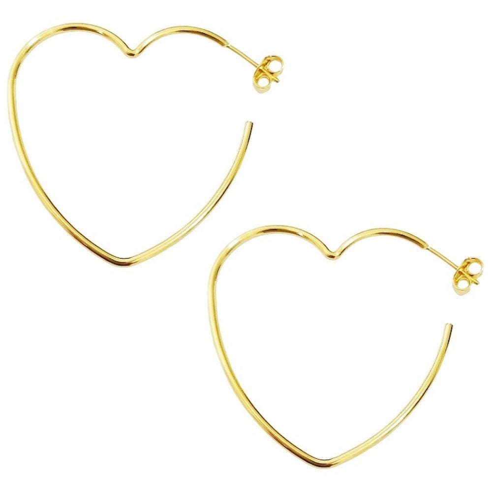 Brinco Argola Coração Fio Redondo 4 cm Feminino Banhado a Ouro
