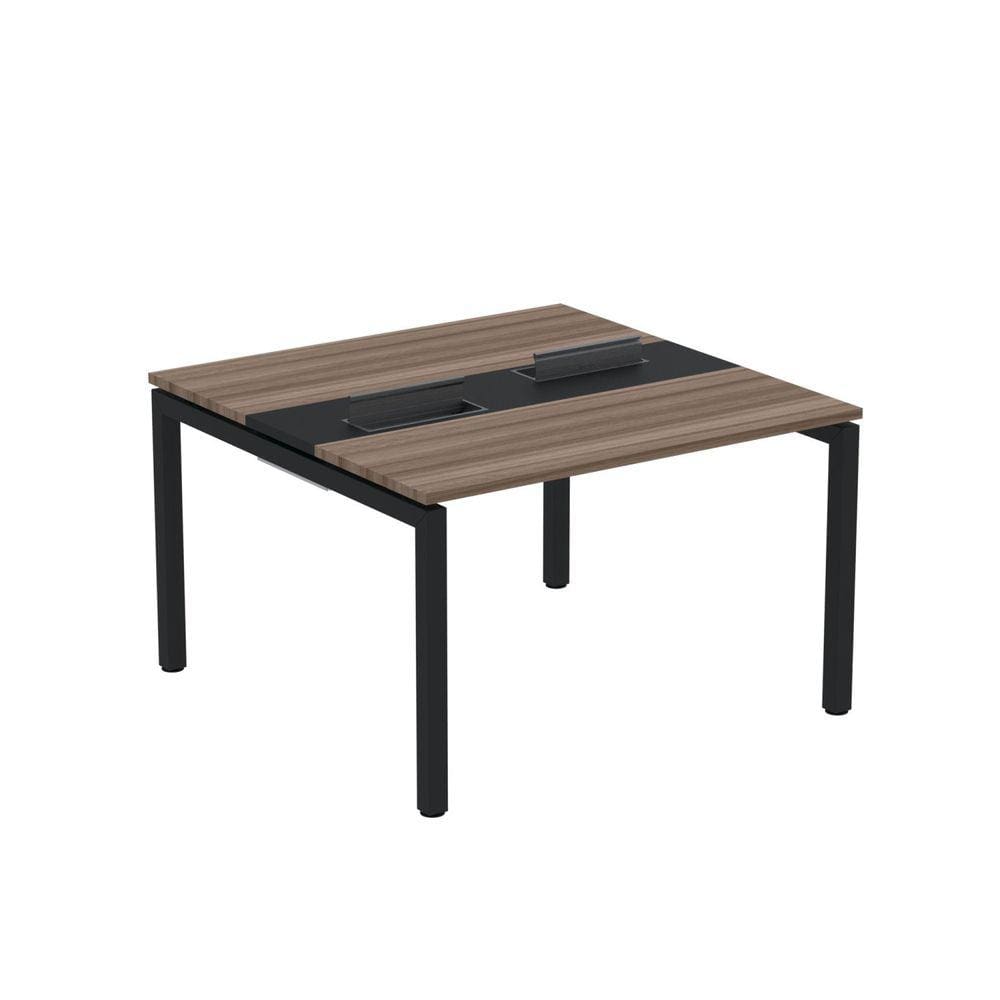 Mesa Plataforma Dupla com Pé de Aço para Coworking 120x120 Pdc12/12/2p Walnut/Preto