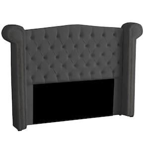 Cabeceira Solteiro 90cm Decorativa Ayla Veludo Cinza Escuro - Montanaris Decor
