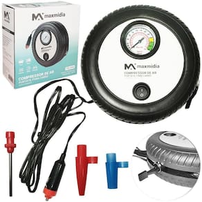 Compressor Ar Portatil Automotivo 12V Calibrador + 3 Bico