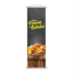 Banner Temos Porções E Bebidas Lanches Restaurante 100X30Cm