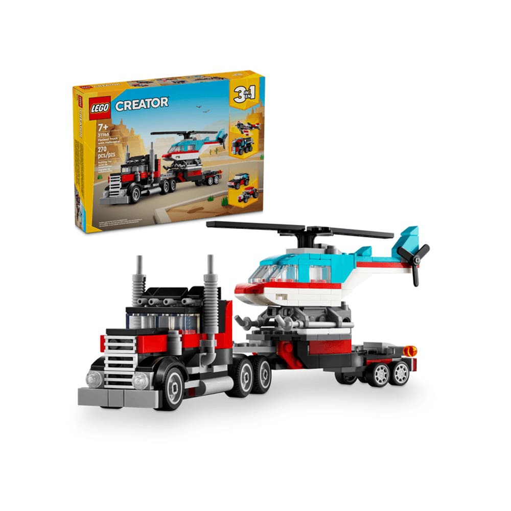 Blocos de Montar - Creator 3 em 1 - Caminhao Plataforma com Helicoptero LEGO