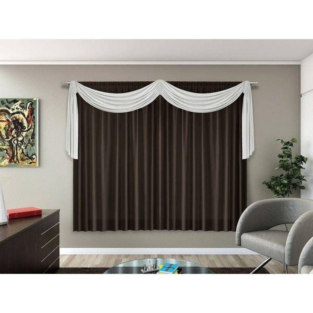 Cortina Quarto E Sala 2,00 X 1,80 Marrom Lais Com Bando