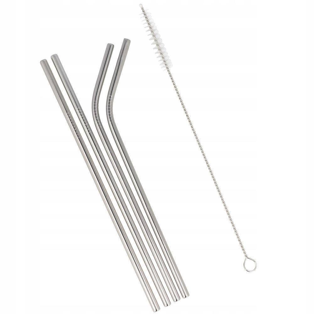 Kit 4 Canudos Reutilizáveis Em Aço Inox E Escova De Limpeza