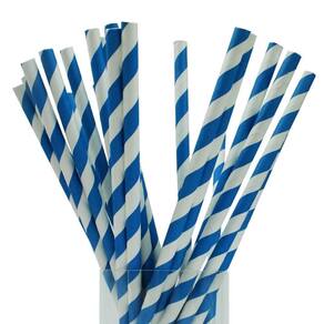 Canudo de papel listrado azul c/ 100 unidades bwb 19,9 x 5,5 cm