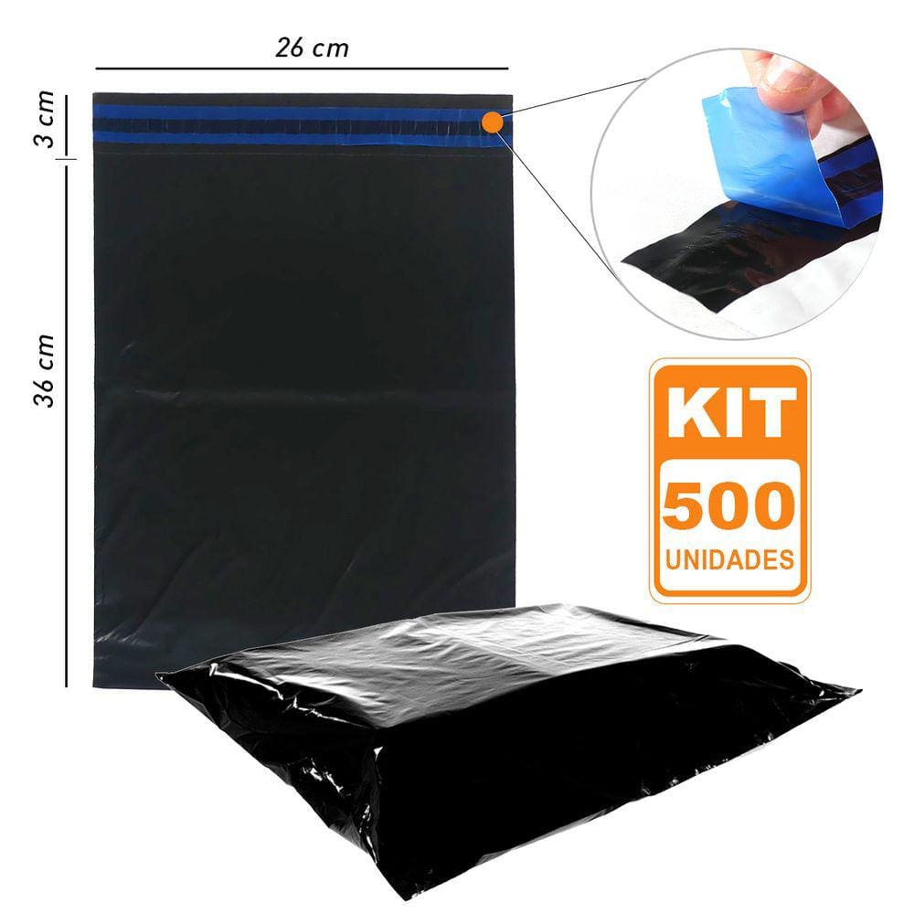 500 Sacos Envelope Plástico Segurança Embalagem ECO 26X36 cm