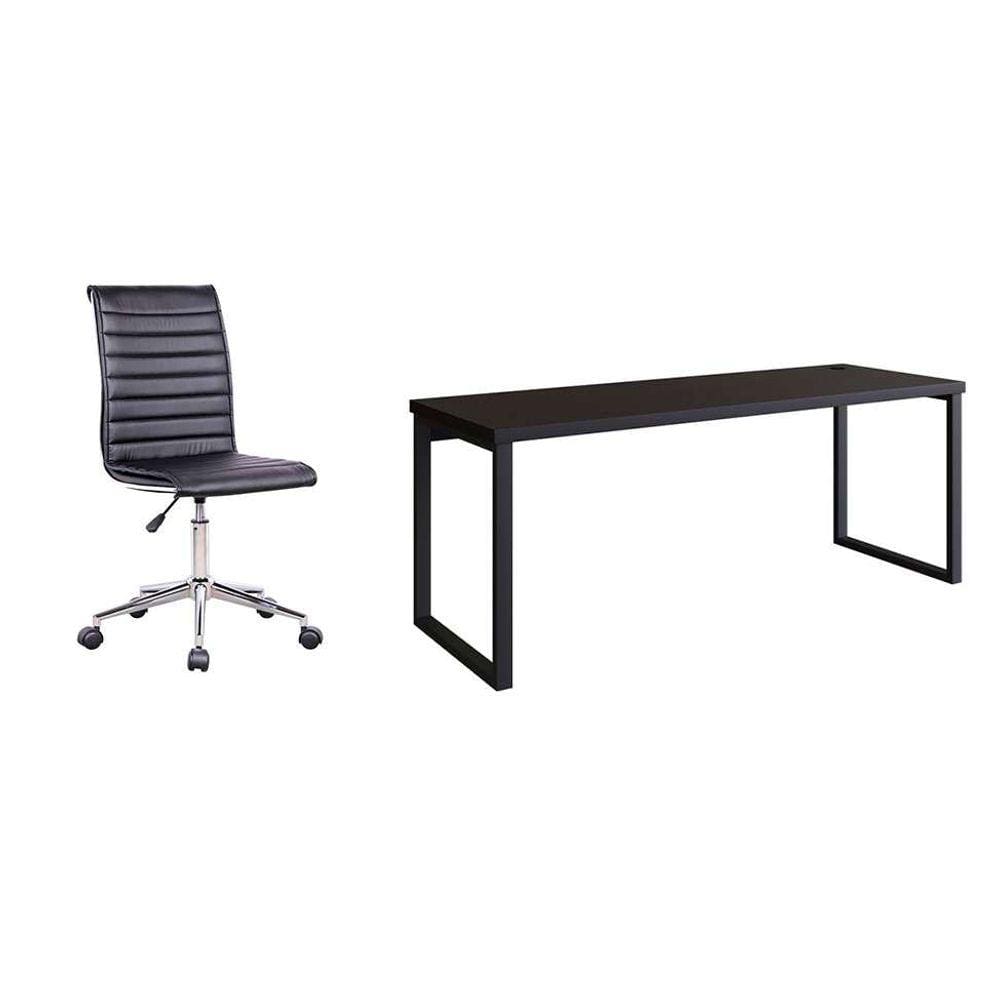 conjunto de mesa miguel 190 cm com cadeira de escritório secretária giratória marilyn preta