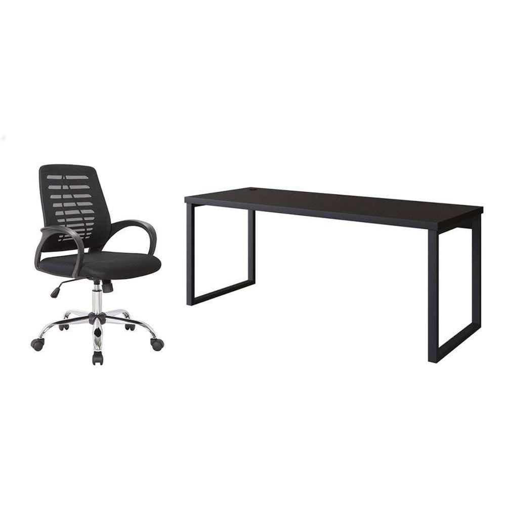 conjunto de mesa miguel 190 cm com cadeira de escritório secretária giratória light preta