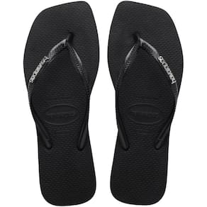 Chinelo Dedo Feminino Casual Dia a Dia Borracha Havaianas Slim Square Logo Metallic
