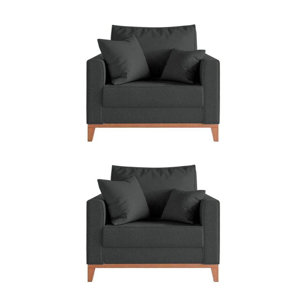 Kit 2 Poltronas Beny Amamentação com 2 Almofadas Base em Madeira Maciça Tecido Veludo Cinza