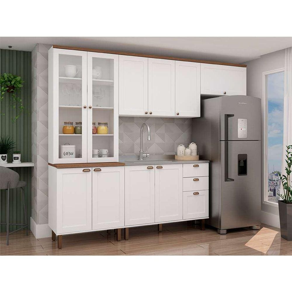 cozinha compacta iluminata com vidro 10 pt 3 gv branca e Ébano