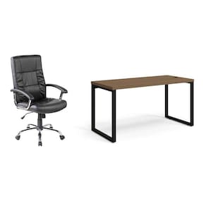 conjunto de mesa munique carvalho 150 cm com cadeira de escritório presidente giratória com relax e plus preta