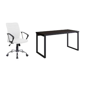 conjunto de mesa miguel preta 150 cm com cadeira de escritório diretor giratória oslo branca