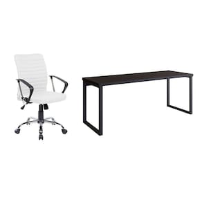 conjunto de mesa miguel preta 190 cm com cadeira de escritório diretor giratória oslo branca