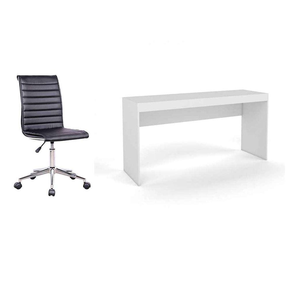 conjunto de mesa marselha branca com cadeira de escritório secretária giratória marilyn preta