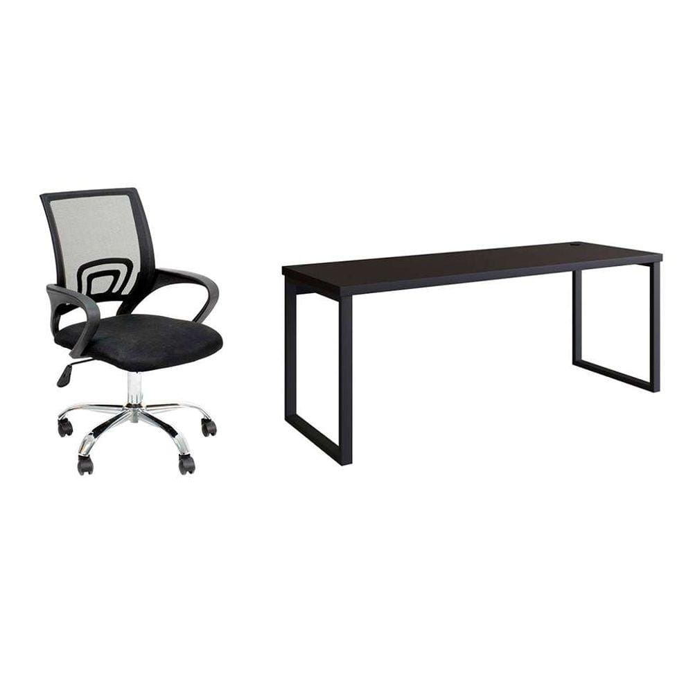 conjunto de mesa miguel 190 cm com cadeira de escritório secretária giratória javix preta