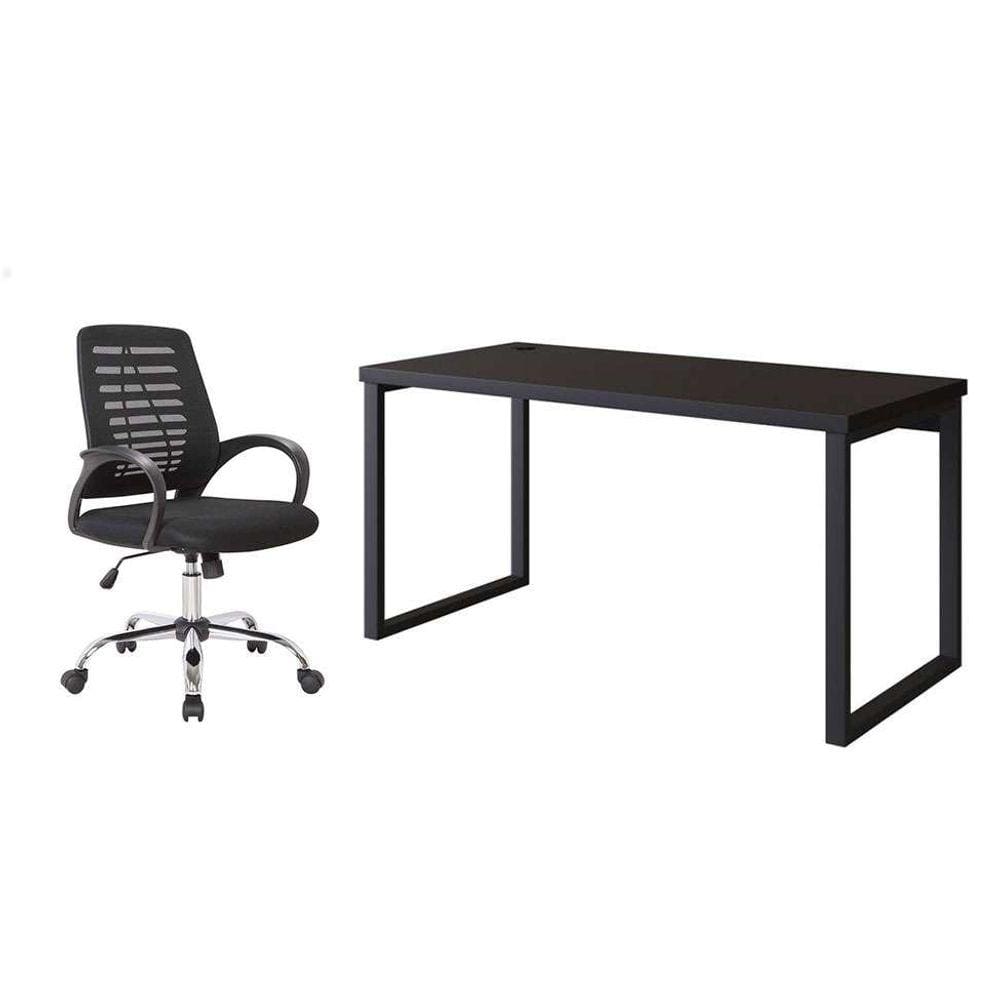 conjunto de mesa miguel 150 cm com cadeira de escritório secretária giratória light preta