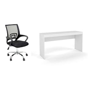 conjunto de mesa marselha branca com cadeira de escritório secretária giratória javix preta