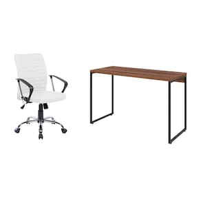 conjunto de mesa studio nogal 120 cm com cadeira de escritório diretor giratória oslo branca