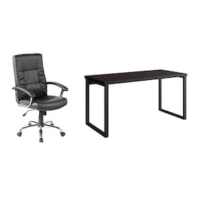 conjunto de mesa miguel 150 cm com cadeira de escritório presidente giratória com relax e plus preta