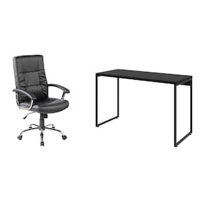 conjunto de mesa studio 120 cm com cadeira de escritório presidente giratória com relax e plus preta