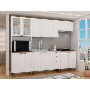 cozinha compacta iluminata ester com vidro 12 pt 3 gv branca e Ébano