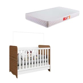 berço minicama americano ben branco e carvalho com colchão infantil baby liso d18 (10x70x130) branco