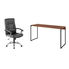 conjunto de mesa studio nogal 150 cm com cadeira de escritório presidente giratória com relax e plus preta