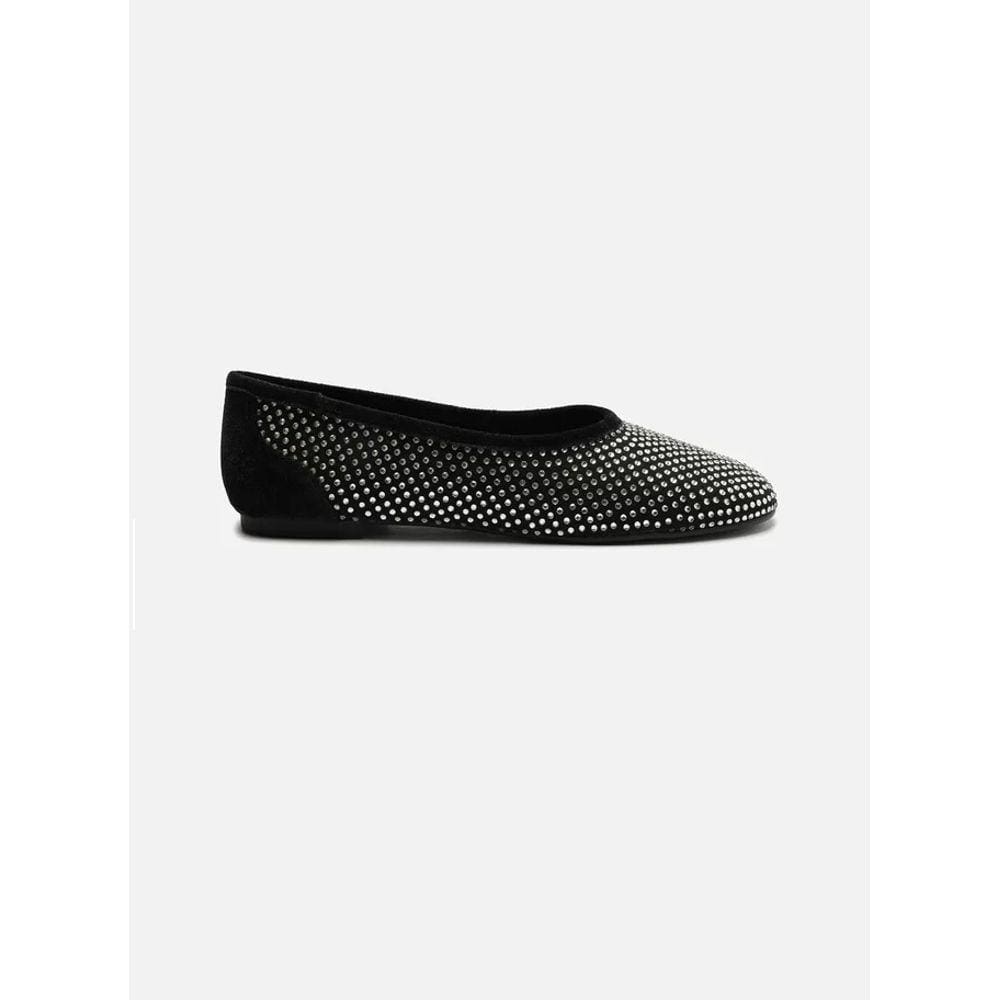 Sapatilha Preta Tecido Bico Redondo Strass Arezzo Feminino