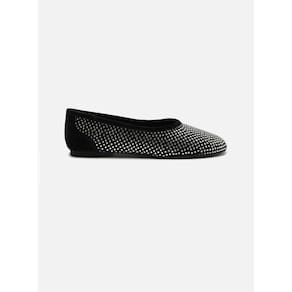 Sapatilha Preta Tecido Bico Redondo Strass Arezzo Feminino