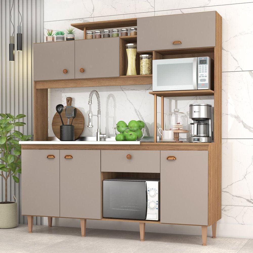 Cozinha Compacta Iata sem Tampo 6 Portas 1 Gaveta Mel/Cinza