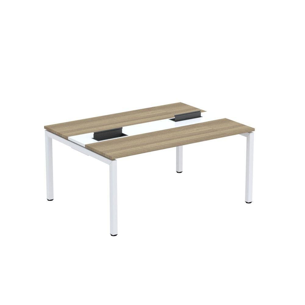Mesa Plataforma Dupla com Pé de Aço para Coworking 160x120 Pdc16/12/2p Noce Naturalle/Branco