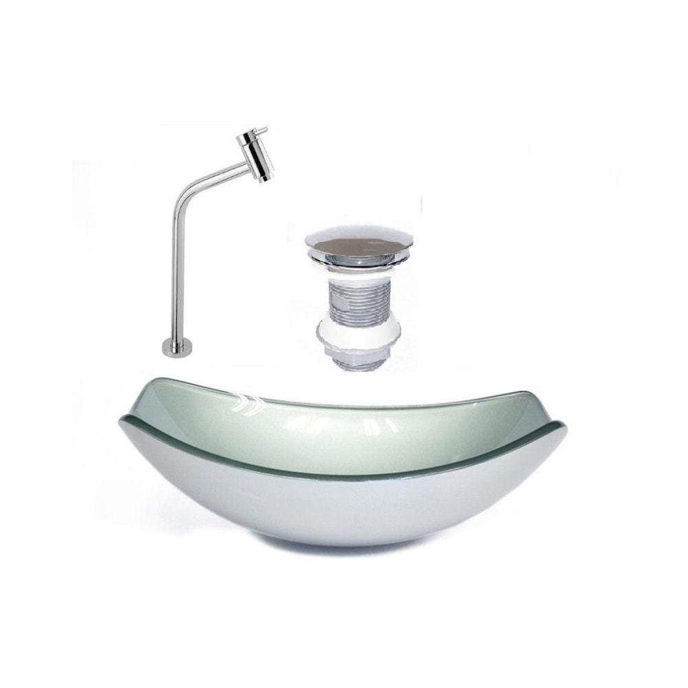 Kit Cuba de Vidro + Torneira para Lavatório Oval Chanfrada 46cm Prata