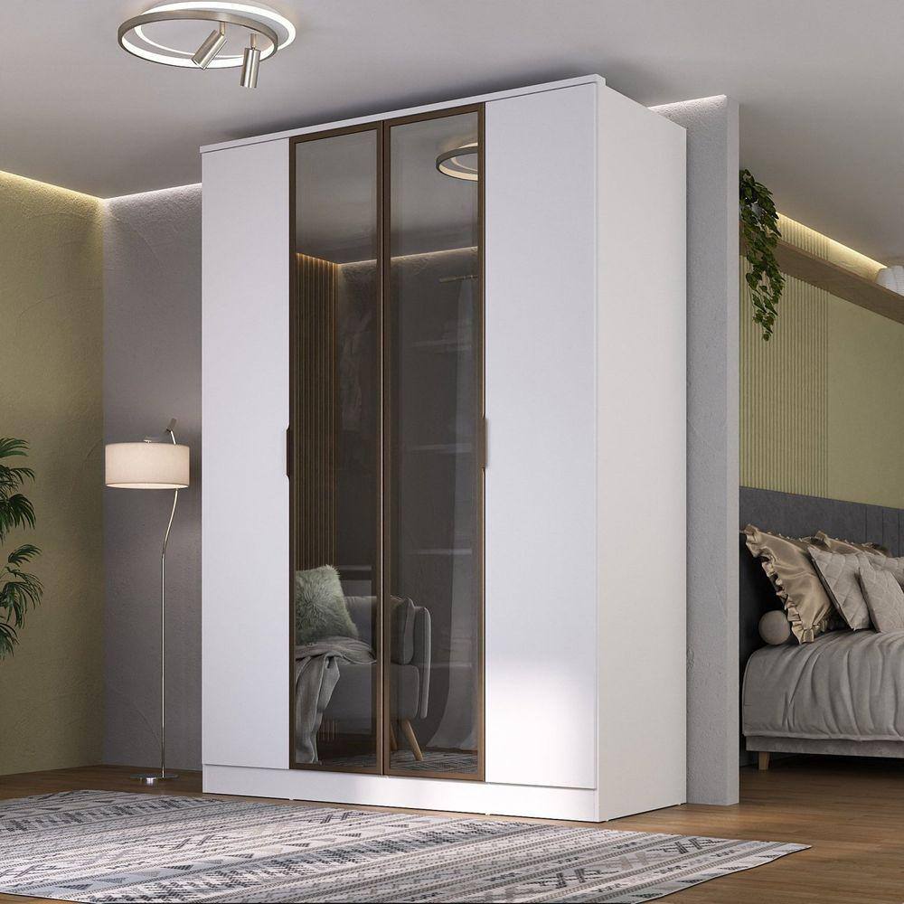 Guarda-roupa 4 Portas, 2 Mdf e 2 Reflecta Ravi Branco